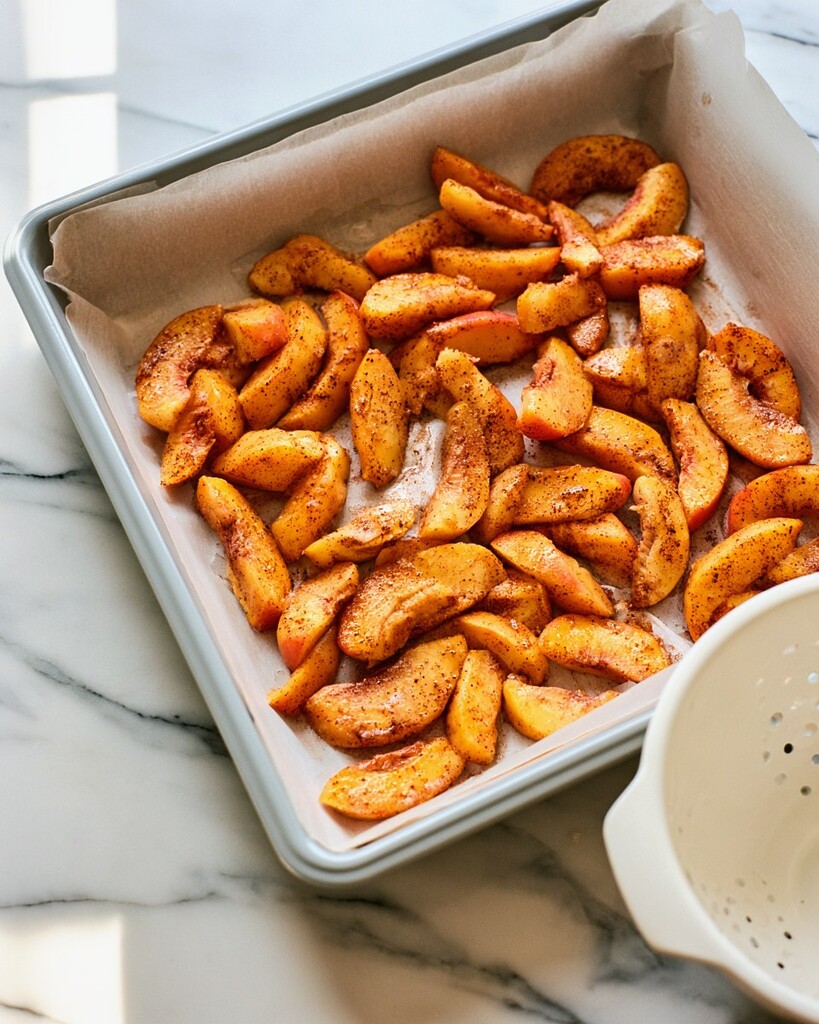 Spiced peach slices coated in cinnamon and sweetener