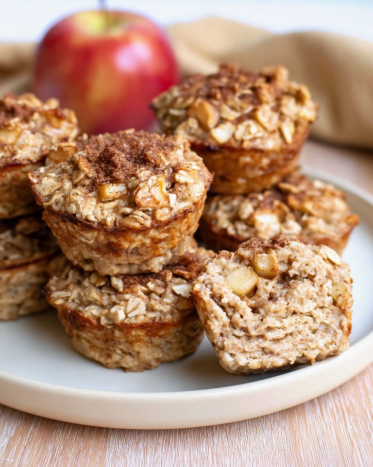 Apple Cinnamon Cottage Cheese Bites with a Bakery Crunch Apple cinnamon cottage cheese bites served on a white plate showing browned edges and soft centers