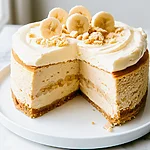 Caramelized Banana Pudding Cheesecake With a Stable Mousse Slice of caramelized banana pudding cheesecake on a white plate showing creamy texture and fresh banana layer