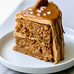 A sliced layer cake showing a cookie butter filling and a glossy salted drip