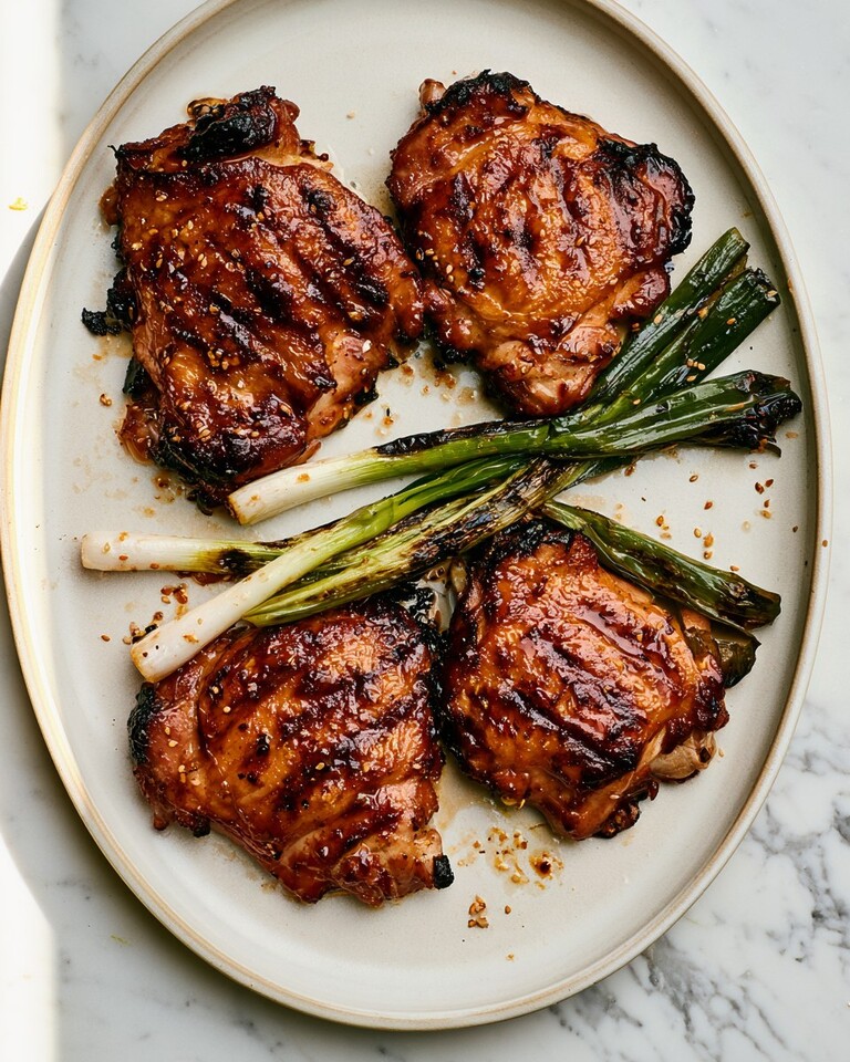 Grilled Huli Huli Chicken with a Scorch-Free Glaze Grilled huli huli chicken thighs on an oval platter with charred green onions