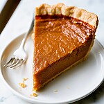 Slice of apple butter pie on a white plate showing a dense smooth filling