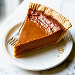Brown Butter Apple Butter Pie with a Silky Spiced Custard Triangular pie slice with a flaky crust and firm brown filling